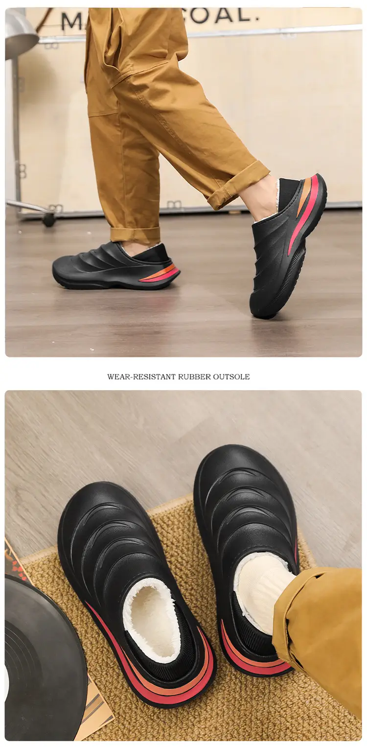 Northeast Cotton Slippers Men's Winter Home Non-Slip Waterproof Thick Sole fleece-lined Thickened Warm Toe Cotton Shoes — feature 11