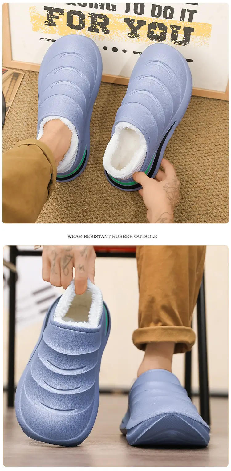 Northeast Cotton Slippers Men's Winter Home Non-Slip Waterproof Thick Sole fleece-lined Thickened Warm Toe Cotton Shoes — feature 13