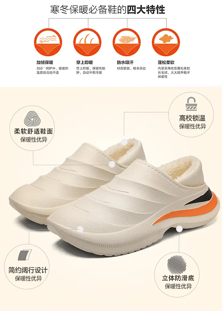 Northeast Cotton Slippers Men's Winter Home Non-Slip Waterproof Thick Sole fleece-lined Thickened Warm Toe Cotton Shoes — feature 5