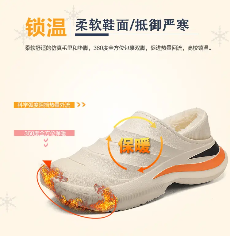 Northeast Cotton Slippers Men's Winter Home Non-Slip Waterproof Thick Sole fleece-lined Thickened Warm Toe Cotton Shoes — feature 6