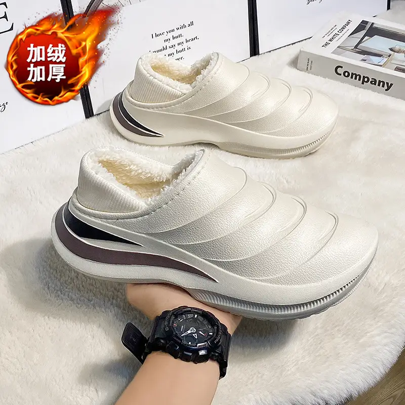 Northeast Cotton Slippers Men's Winter Home Non-Slip Waterproof Thick Sole fleece-lined Thickened Warm Toe Cotton Shoes