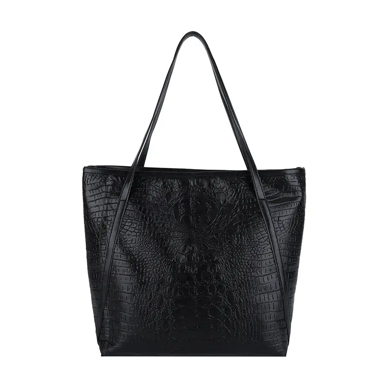 Black Croc Texture Large Tote Bag Shoulder Tote 2024 - Image 13