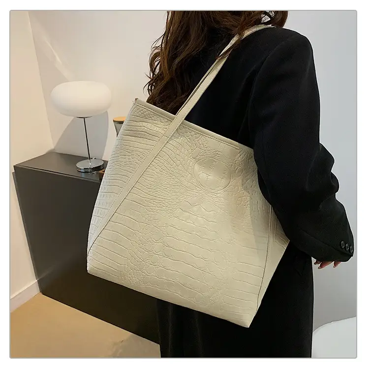 Black Croc Texture Large Tote Bag Shoulder Tote 2024 — feature 27