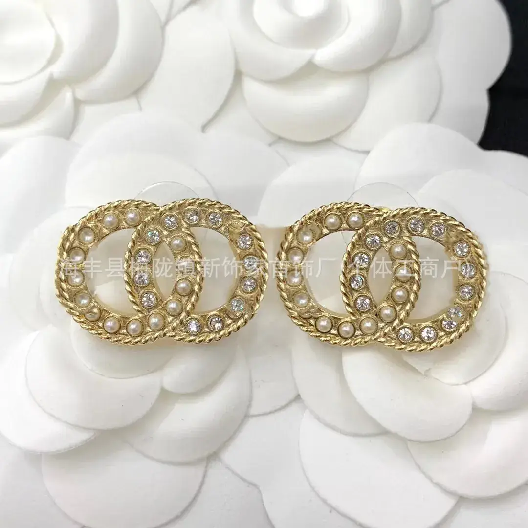 Double C Earrings Pearl Bow High End 925 Gold - Image 102