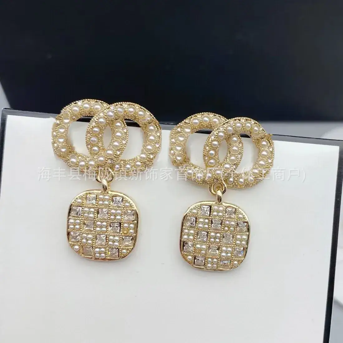 Double C Earrings Pearl Bow High End 925 Gold - Image 107