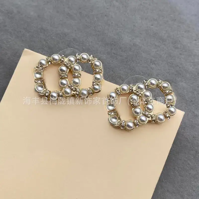Double C Earrings Pearl Bow High End 925 Gold - Image 108