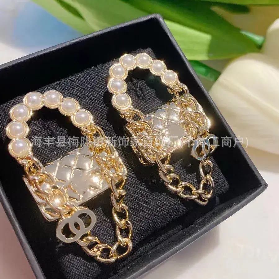 Double C Earrings Pearl Bow High End 925 Gold - Image 112