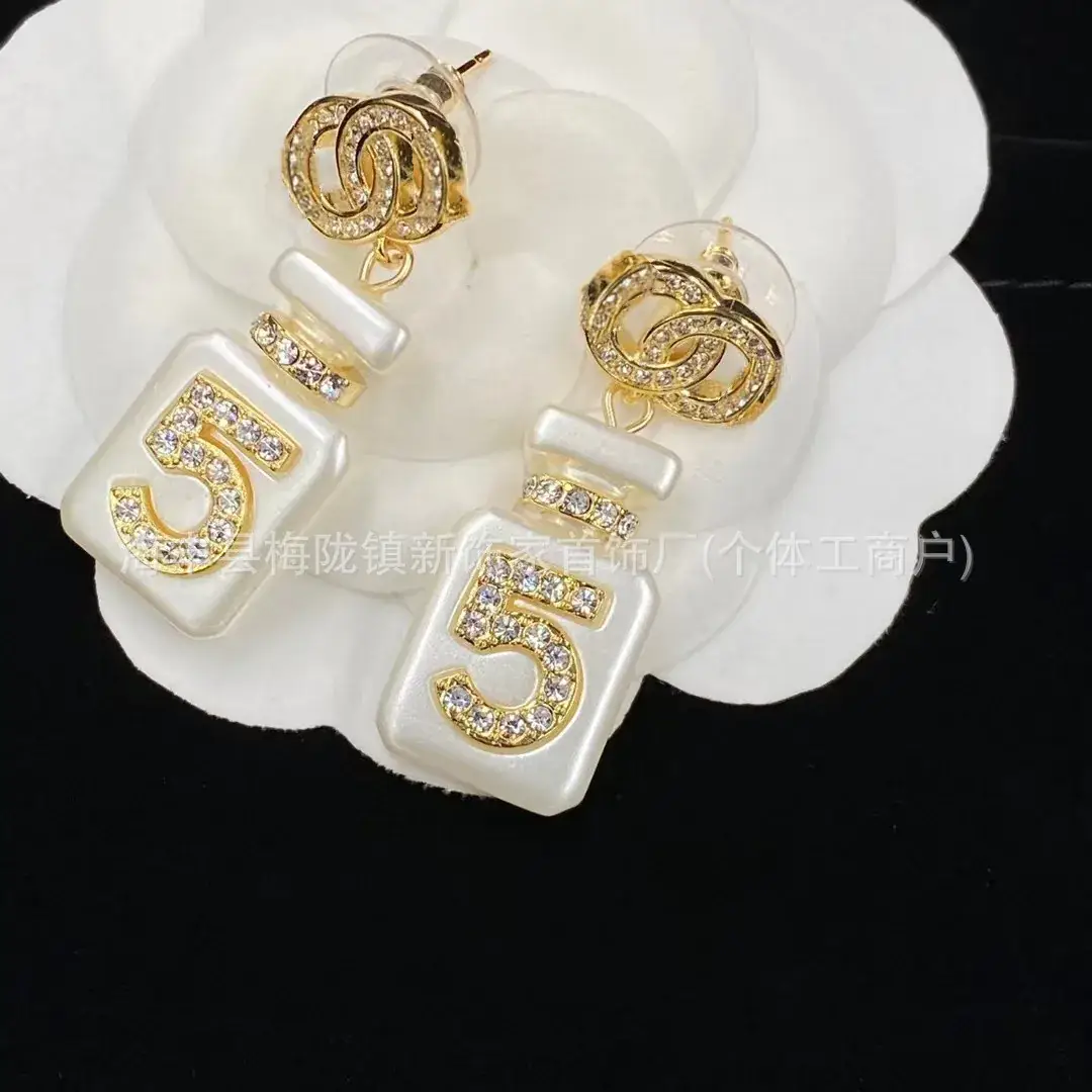 Double C Earrings Pearl Bow High End 925 Gold - Image 115