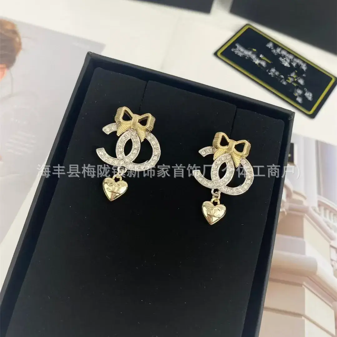 Double C Earrings Pearl Bow High End 925 Gold - Image 2