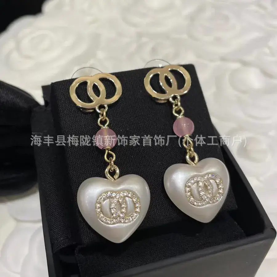 Double C Earrings Pearl Bow High End 925 Gold - Image 49