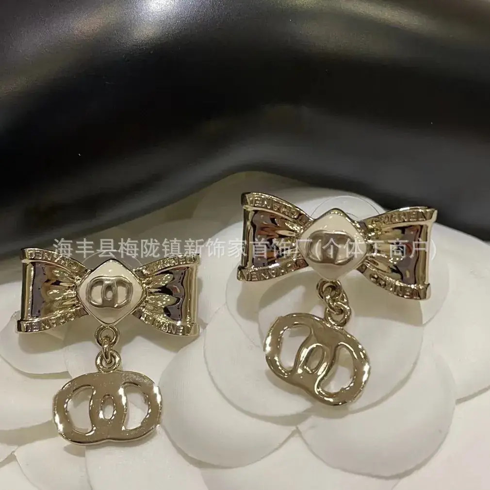 Double C Earrings Pearl Bow High End 925 Gold - Image 74