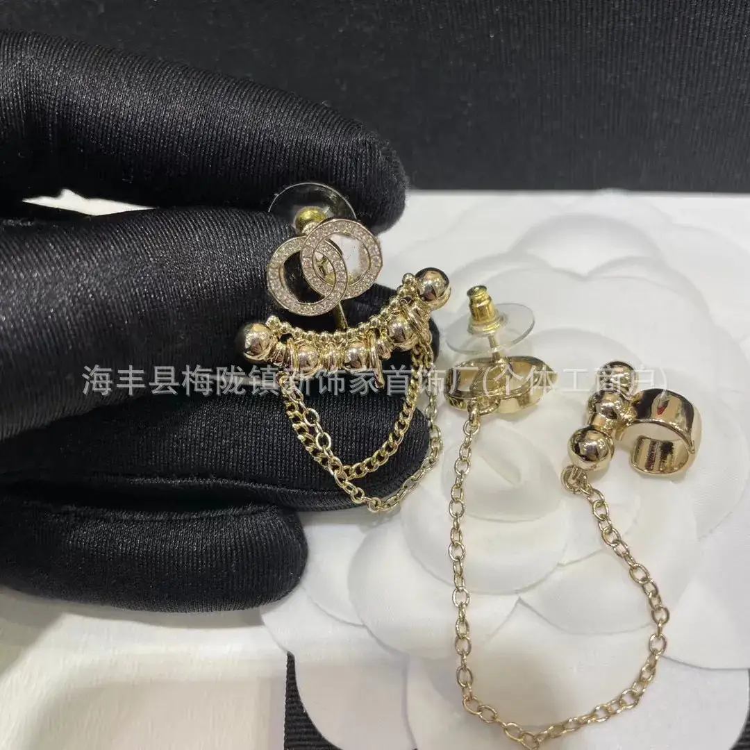 Double C Earrings Pearl Bow High End 925 Gold - Image 76