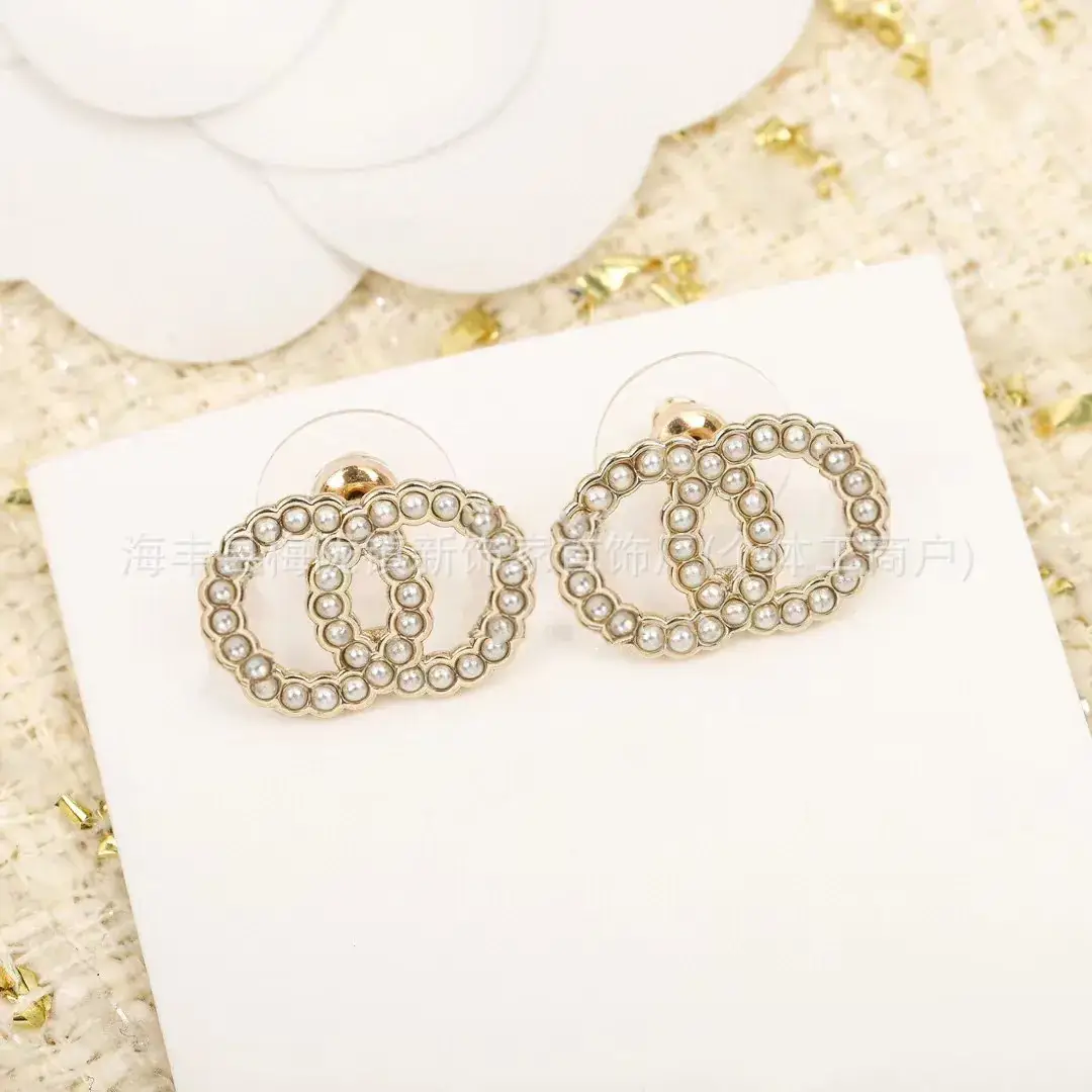 Double C Earrings Pearl Bow High End 925 Gold - Image 77