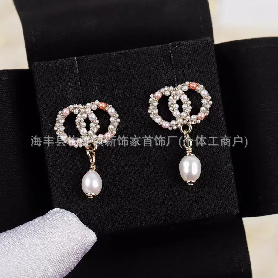 Double C Earrings Pearl Bow High End 925 Gold - Image 78