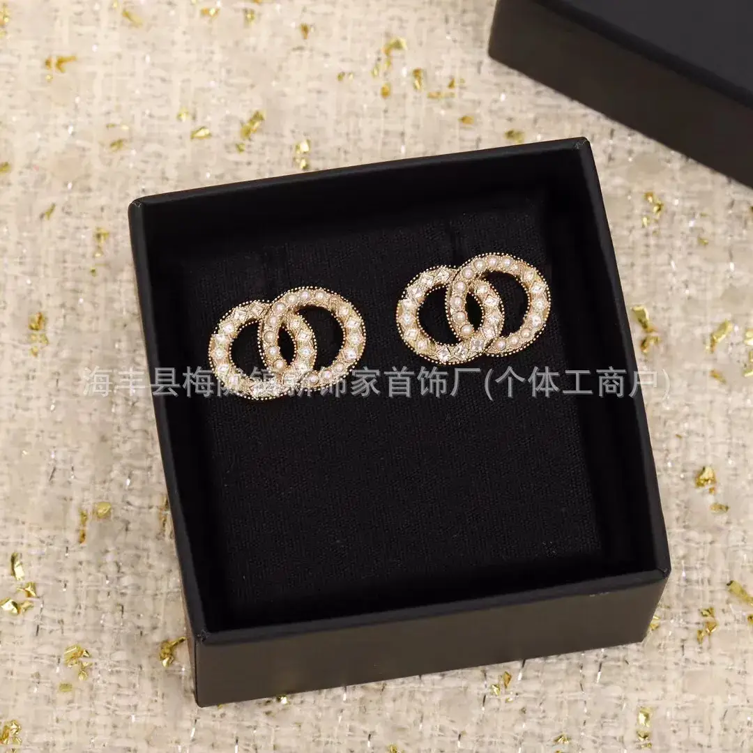 Double C Earrings Pearl Bow High End 925 Gold - Image 80