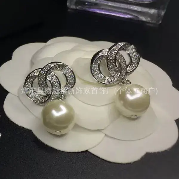 Double C Earrings Pearl Bow High End 925 Gold - Image 88