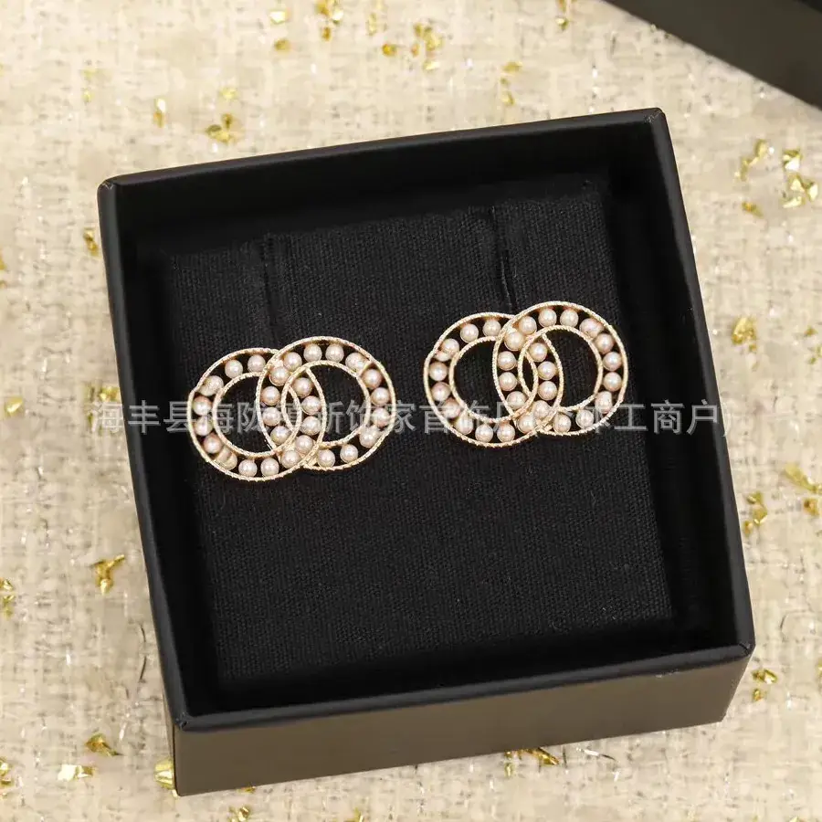 Double C Earrings Pearl Bow High End 925 Gold - Image 91