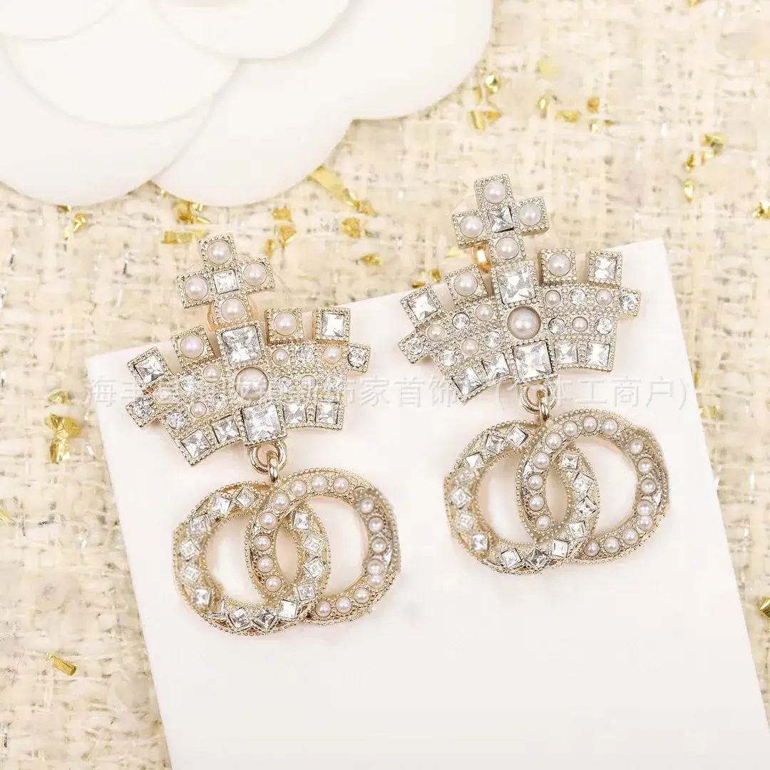 Double C Earrings Pearl Bow High End 925 Gold - Image 93