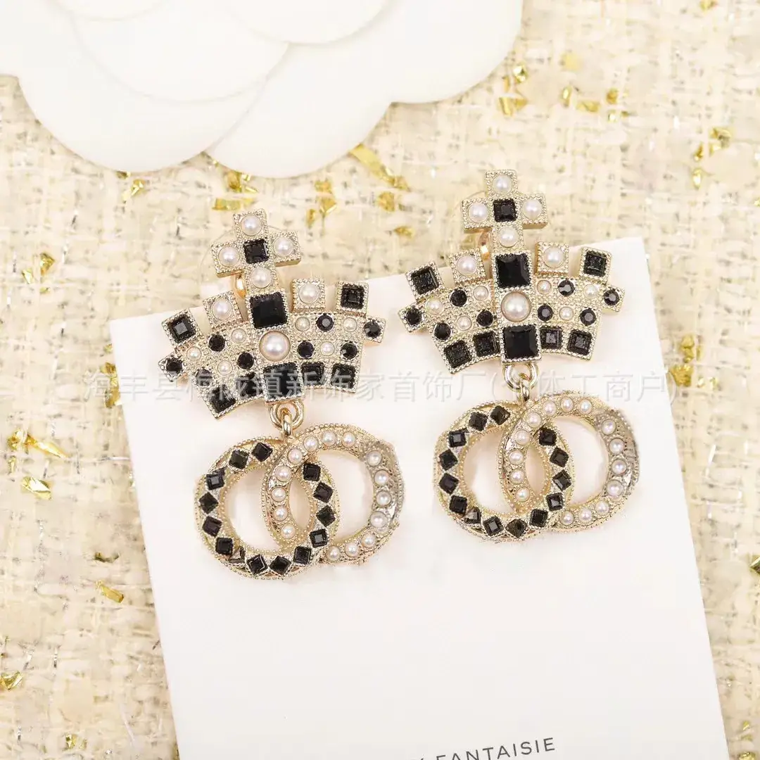 Double C Earrings Pearl Bow High End 925 Gold - Image 94