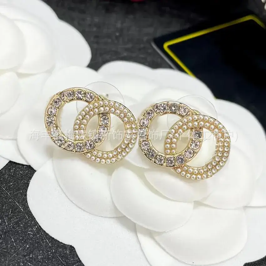 Double C Earrings Pearl Bow High End 925 Gold - Image 97