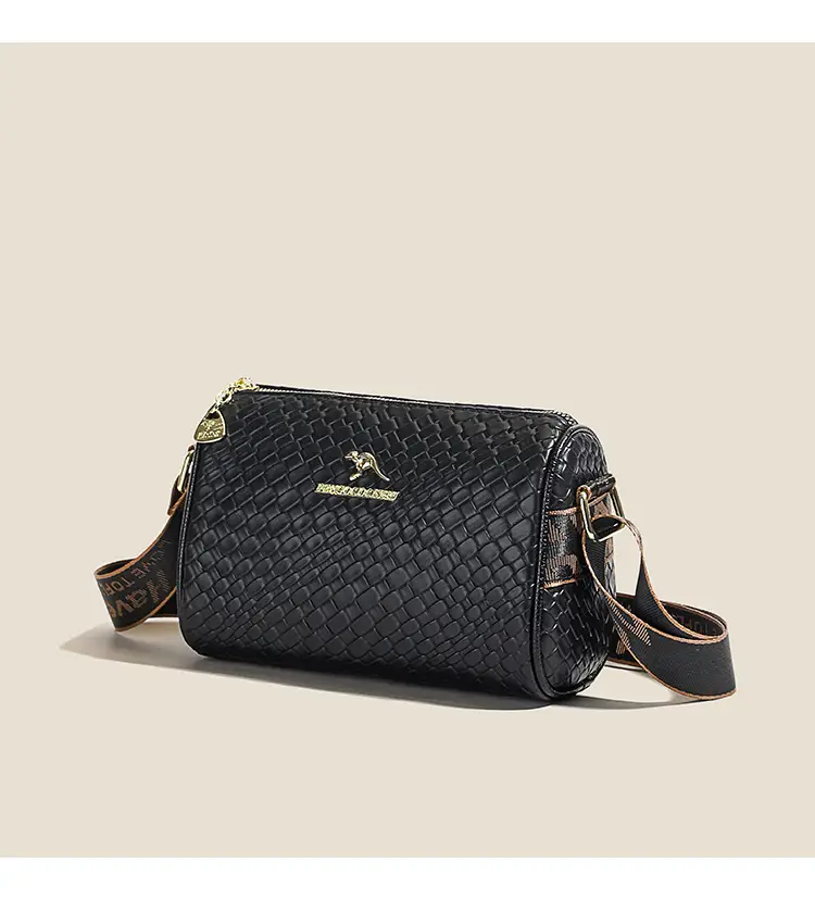 Black Woven Textured Shoulder Bag with Gold Plated Handle — feature 10