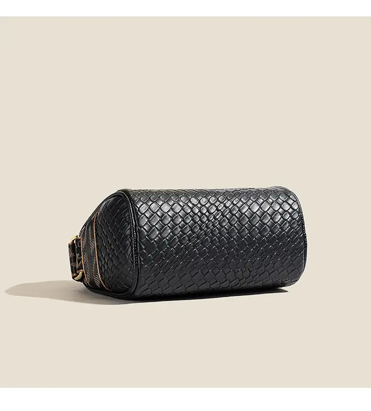 Black Woven Textured Shoulder Bag with Gold Plated Handle — feature 14