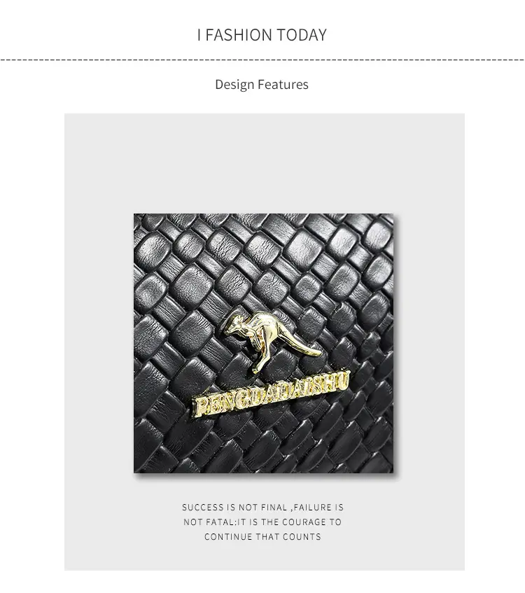 Black Woven Textured Shoulder Bag with Gold Plated Handle — feature 2