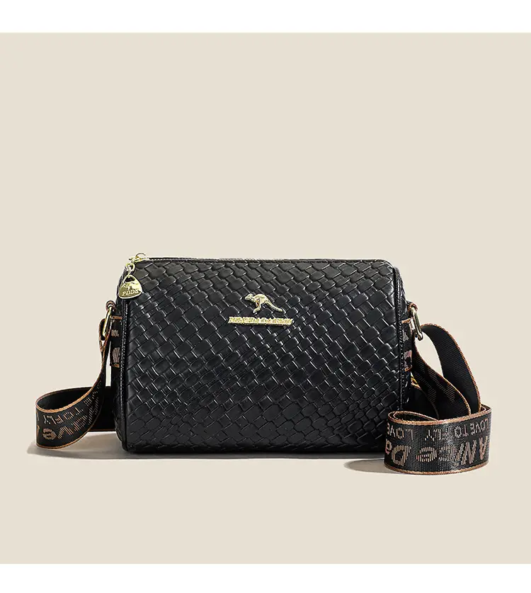 Black Woven Textured Shoulder Bag with Gold Plated Handle — feature 7