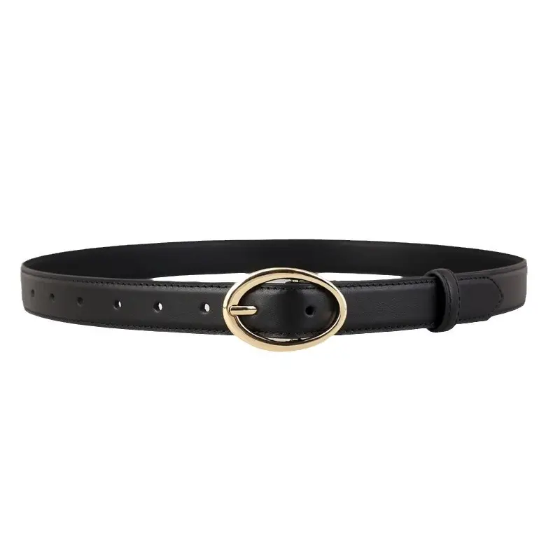 Oval Buckle Leather Belt for Women in Brown Black Brown