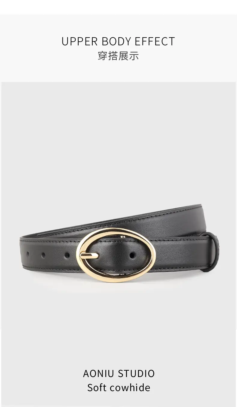 Oval Buckle Leather Belt for Women in Brown Black Brown — feature 11