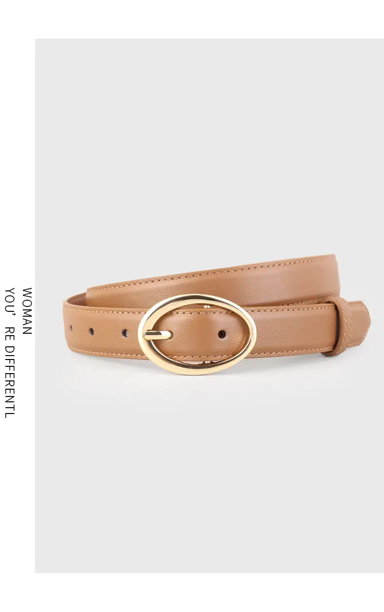 Oval Buckle Leather Belt for Women in Brown Black Brown — feature 12