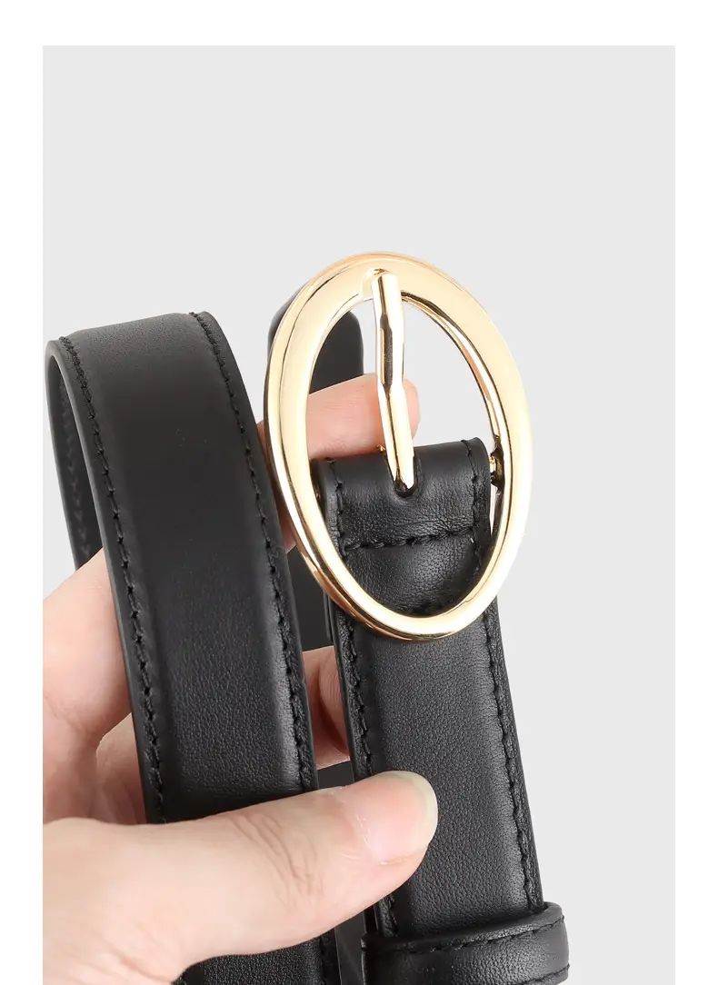 Oval Buckle Leather Belt for Women in Brown Black Brown — feature 16