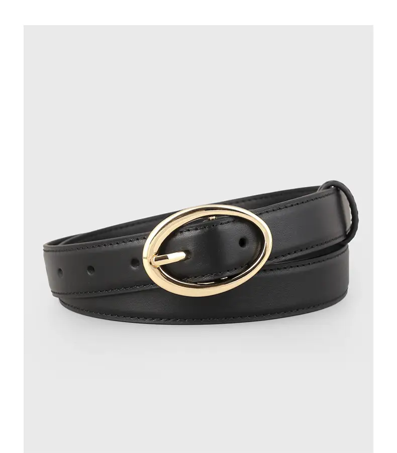 Oval Buckle Leather Belt for Women in Brown Black Brown — feature 17