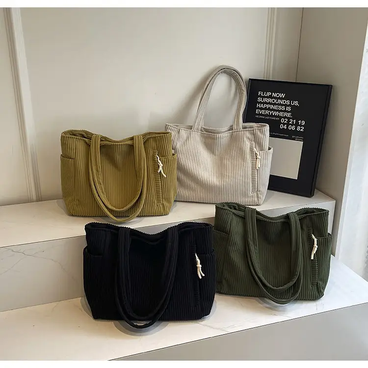 Green Corduroy Tote Bag for Women Cross Border Trade Student Commuter — feature 10