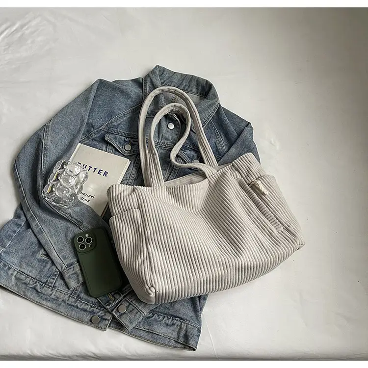 Green Corduroy Tote Bag for Women Cross Border Trade Student Commuter — feature 12