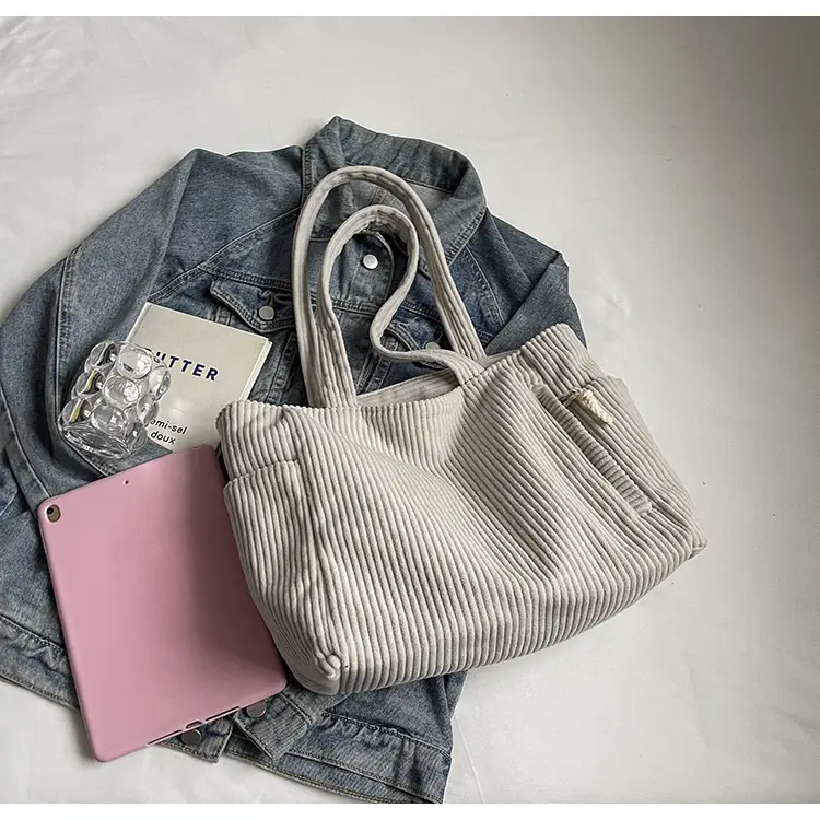 Green Corduroy Tote Bag for Women Cross Border Trade Student Commuter — feature 13