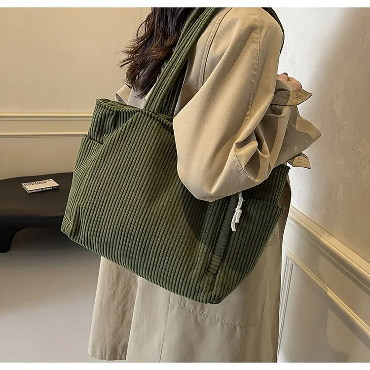 Green Corduroy Tote Bag for Women Cross Border Trade Student Commuter — feature 19