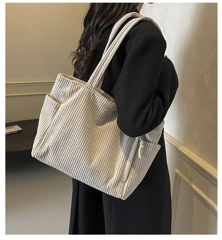 Green Corduroy Tote Bag for Women Cross Border Trade Student Commuter — feature 2