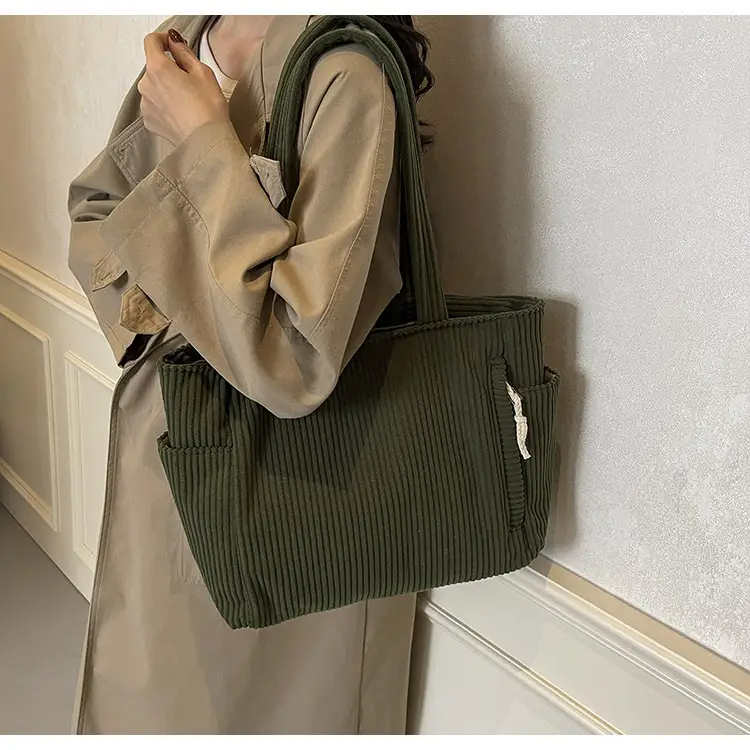Green Corduroy Tote Bag for Women Cross Border Trade Student Commuter — feature 20
