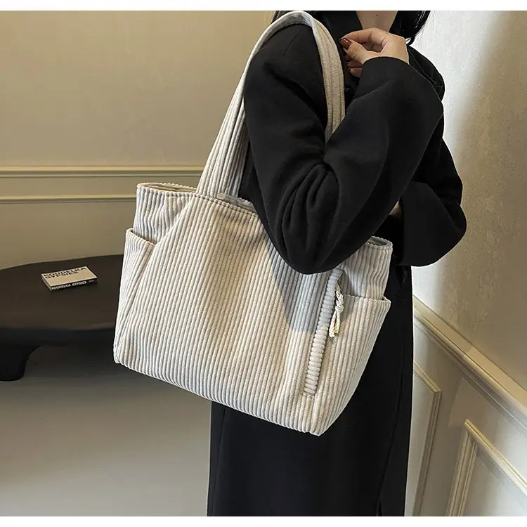 Green Corduroy Tote Bag for Women Cross Border Trade Student Commuter — feature 22
