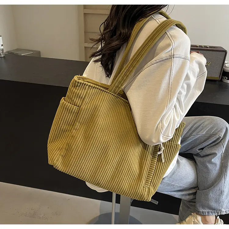 Green Corduroy Tote Bag for Women Cross Border Trade Student Commuter — feature 26