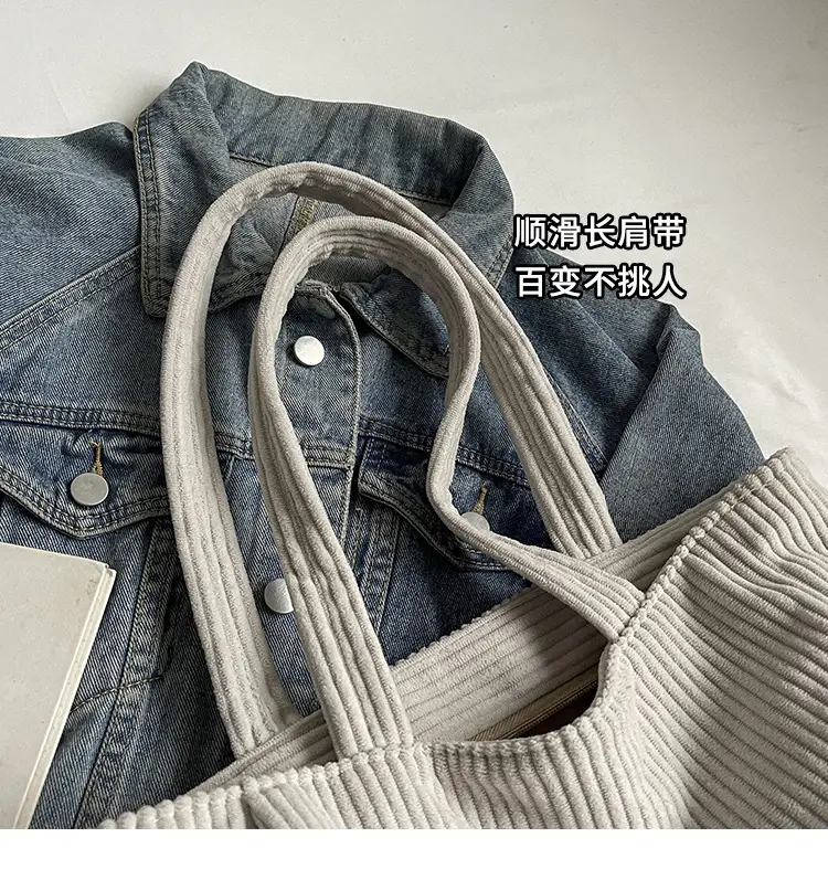 Green Corduroy Tote Bag for Women Cross Border Trade Student Commuter — feature 4