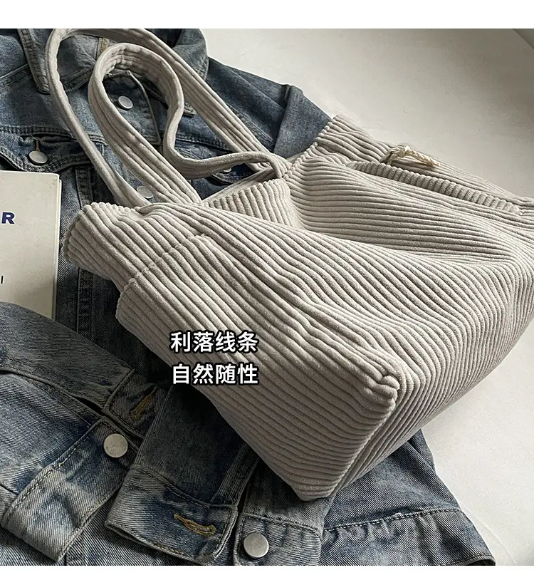 Green Corduroy Tote Bag for Women Cross Border Trade Student Commuter — feature 7