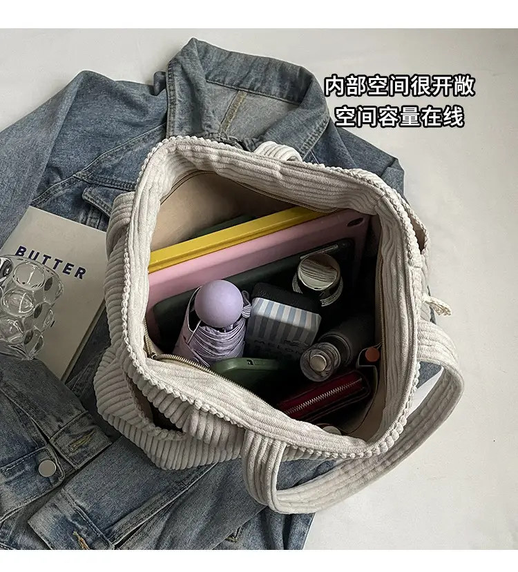 Green Corduroy Tote Bag for Women Cross Border Trade Student Commuter — feature 8