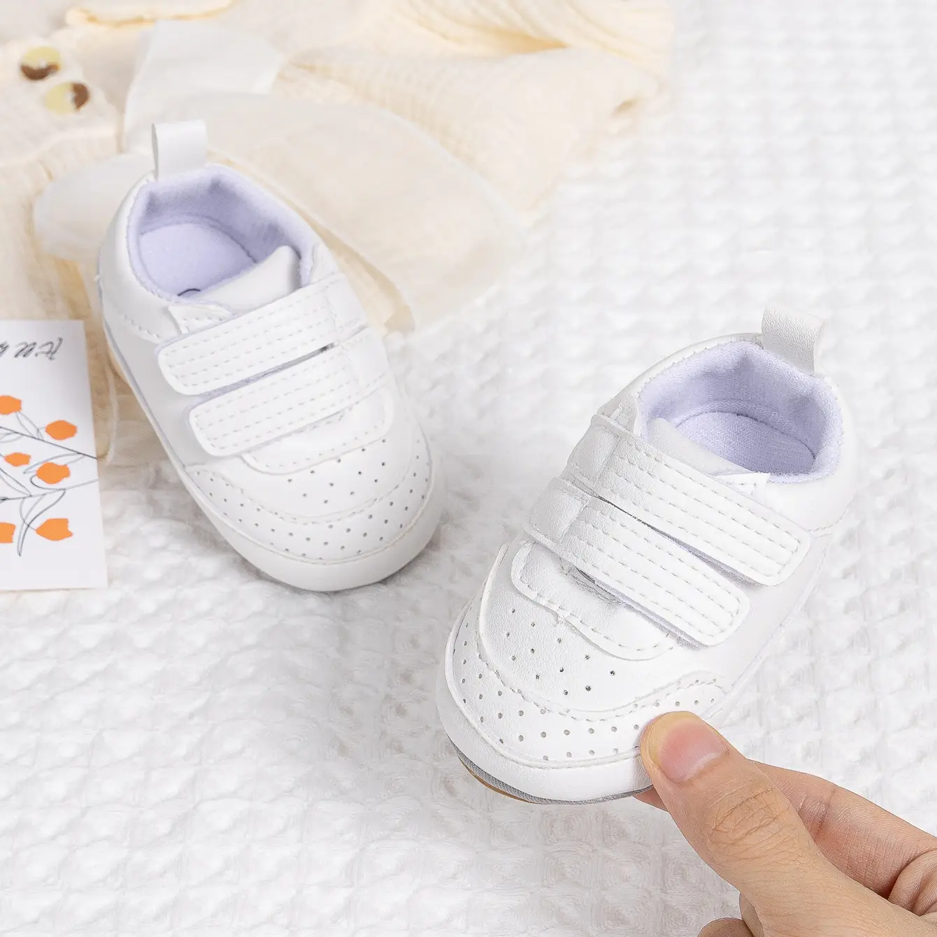 White Velcro Baby Shoes for 0-1 Year Old — feature 11