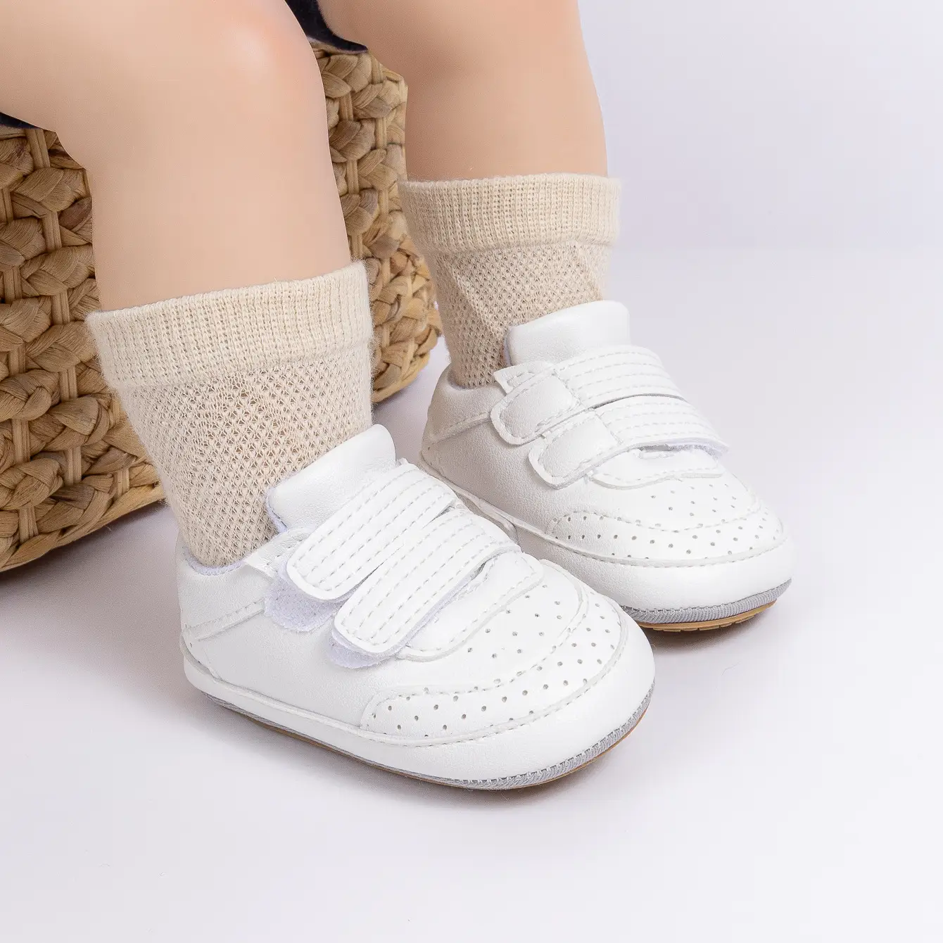 White Velcro Baby Shoes for 0-1 Year Old — feature 16
