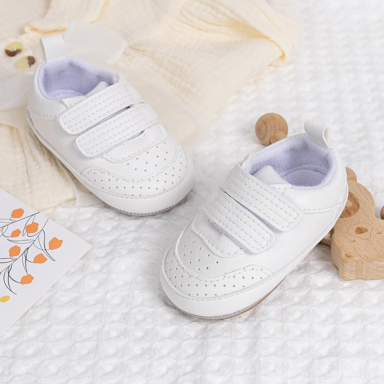 White Velcro Baby Shoes for 0-1 Year Old — feature 7