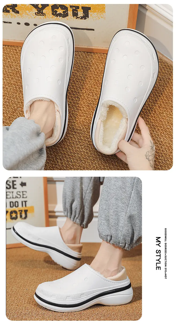 Bag Heel Cave Shoes Men's Outer Wear Winter fleece-lined Warm-keeping Nurse Operating Room Waterproof Non-slip Couple Soft Bottom Cotton Slippers — feature 10