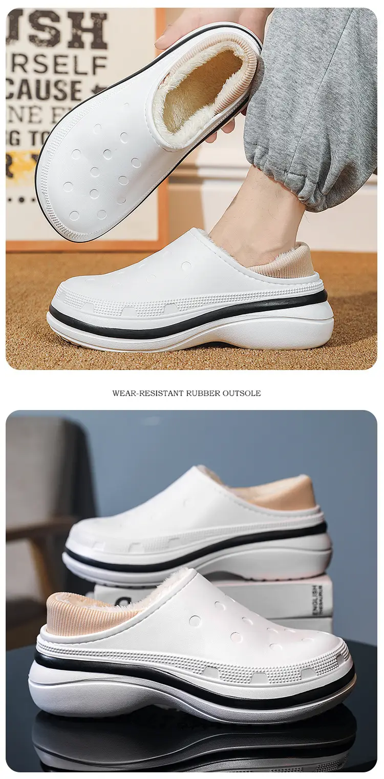 Bag Heel Cave Shoes Men's Outer Wear Winter fleece-lined Warm-keeping Nurse Operating Room Waterproof Non-slip Couple Soft Bottom Cotton Slippers — feature 11
