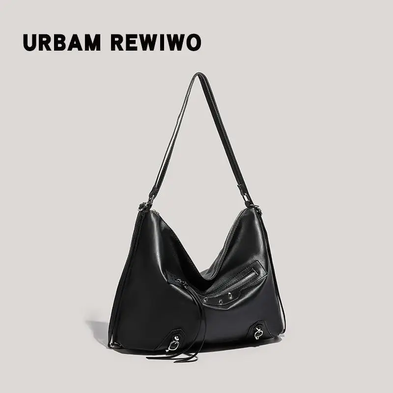 Black V-Neck Shoulder Bag for Women Large Capacity